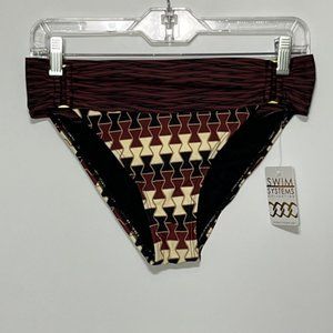 SWIM SYSTEMS COLLECTION Dakota Shirred Banded Bikini Bottom Size L NWT